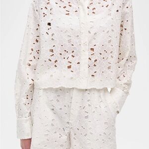 Simkhai Penelope White Lace Embroidered Long-Sleeve Shirt